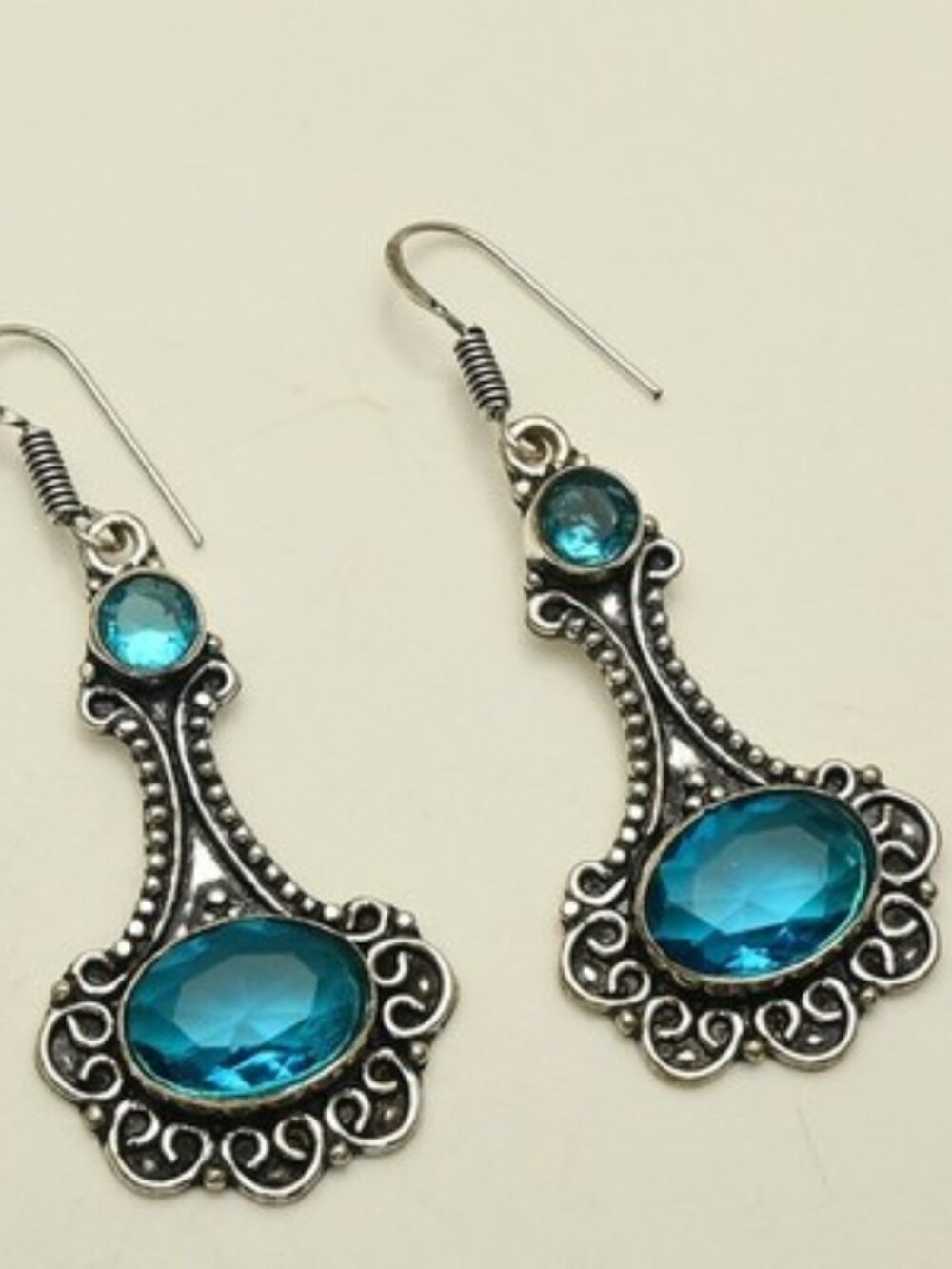 Blue Topaz Gemstone Sterling Silver Drop Dangle Earrings
